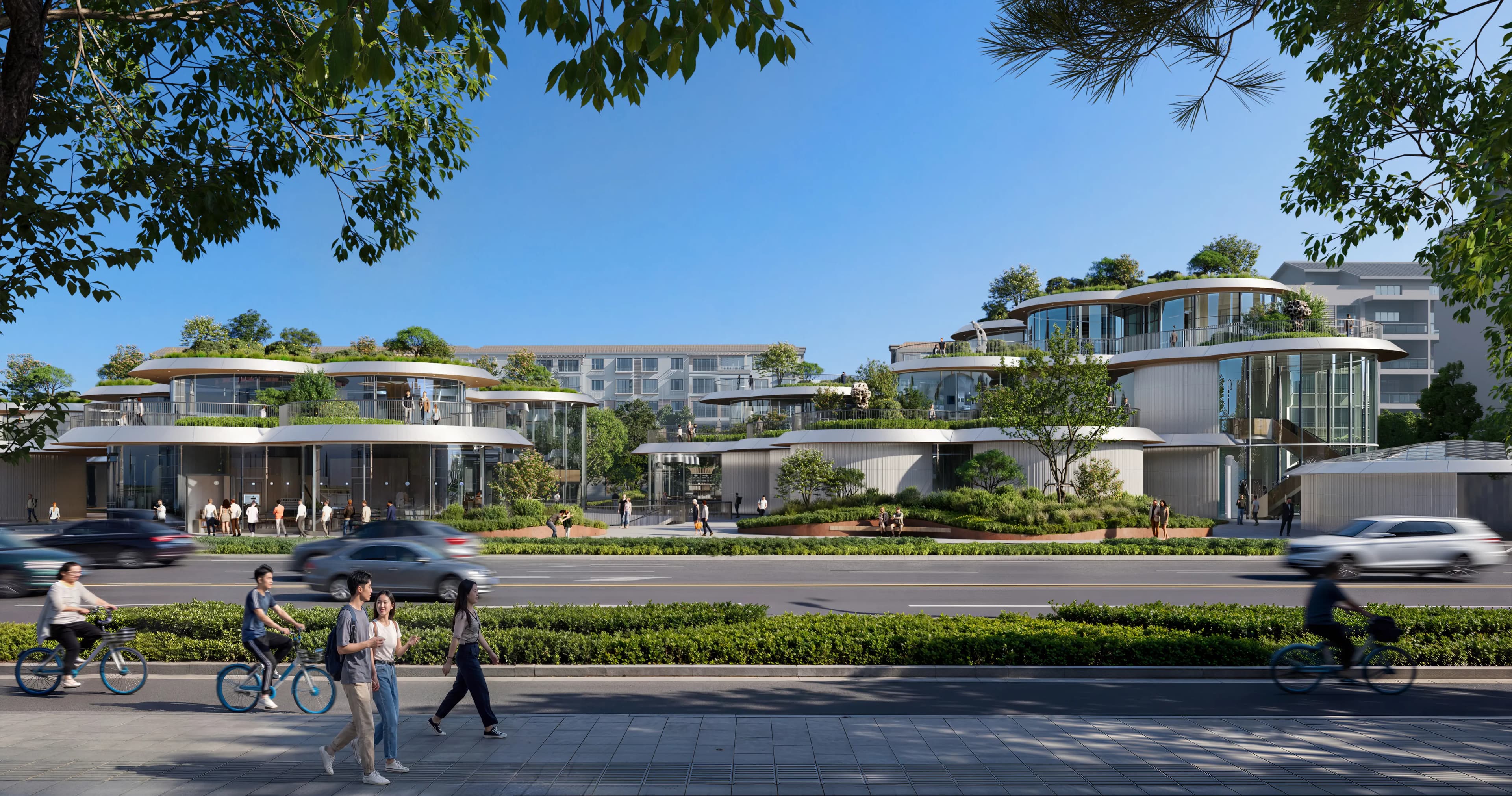 Snowball Blossom Museum — street edge and cantilevered roof
